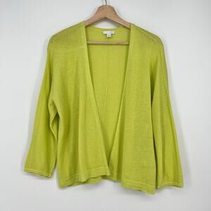 J. Jill Linen Blend Open Cardigan Womens Large Green Cropped Bright Knit Topper